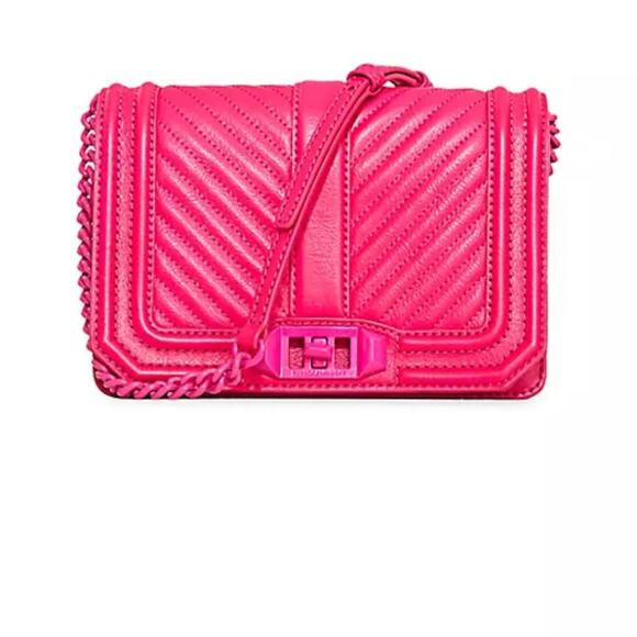 Rebecca Minkoff Quilted Chevron Leather Crossbody Bag Pink - Picture 1 of 7